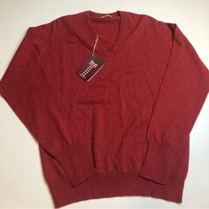 William Lockie 100% Pure Cashmere Vneck Sweater Mens Large Red